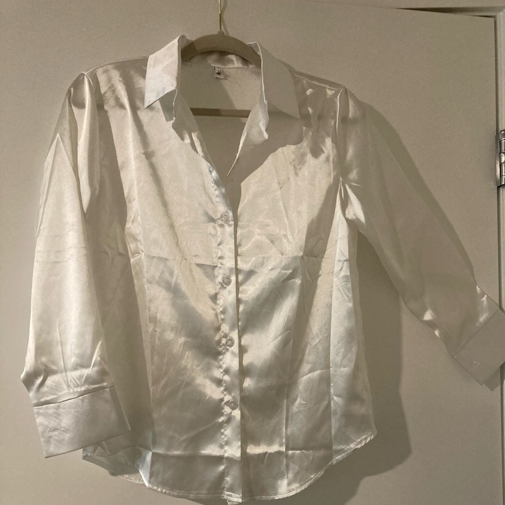 W H M Women’s Silk Satin Casual L/S Shirt